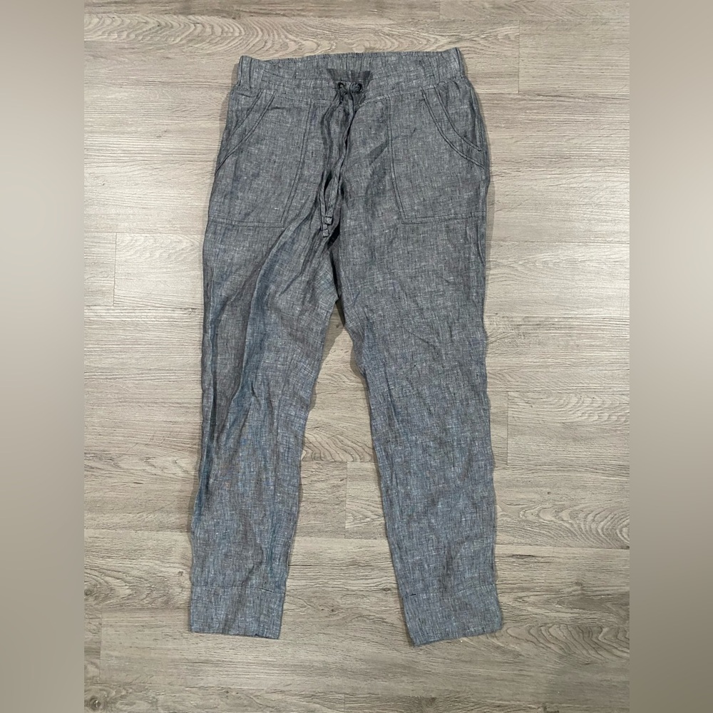Athleta Cabo Linen Pull On Drawstring Pants Gray 4T Elastic 591449 Flowy‎ Gauzy